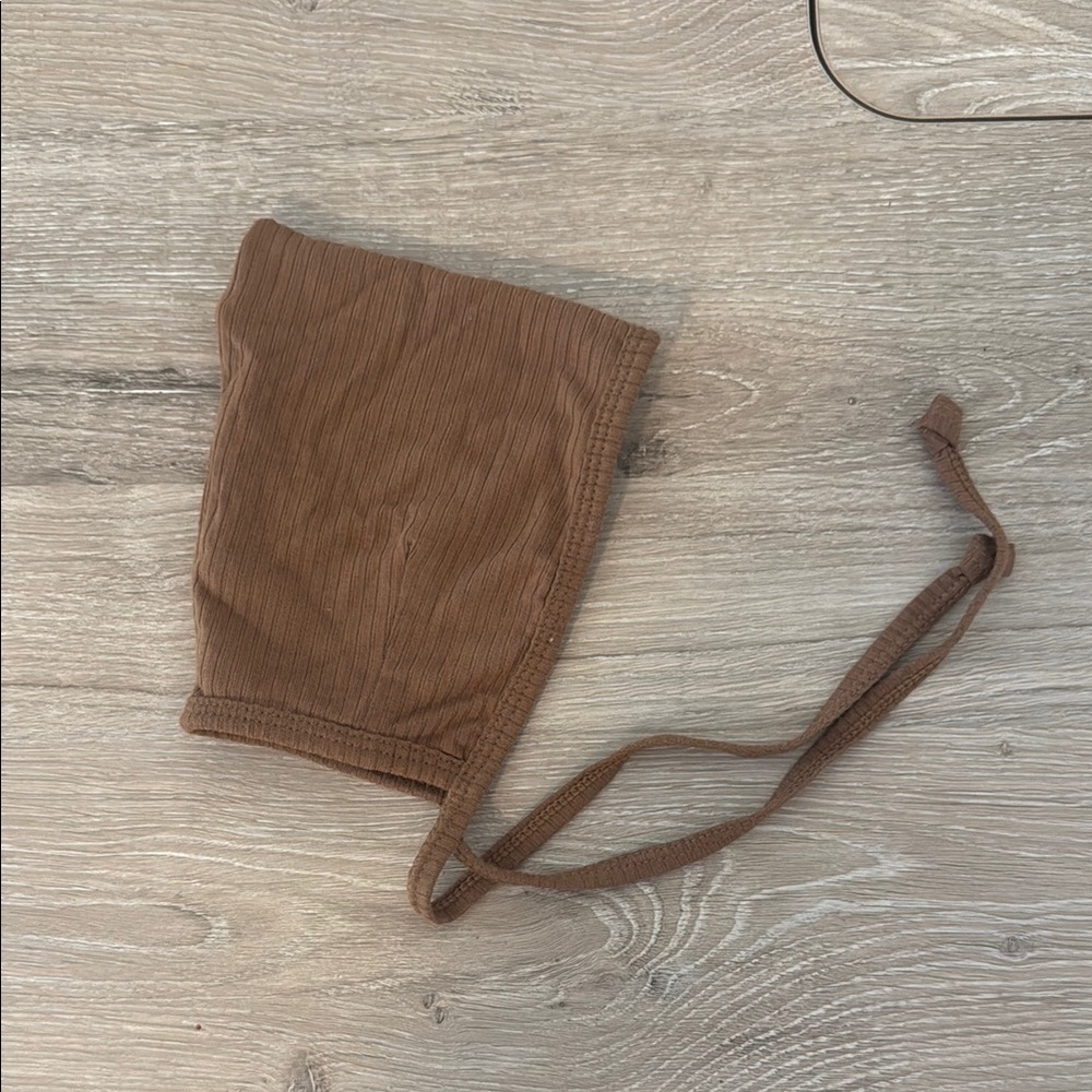 Kids Brown Ribbed Bonnet SIZE NB